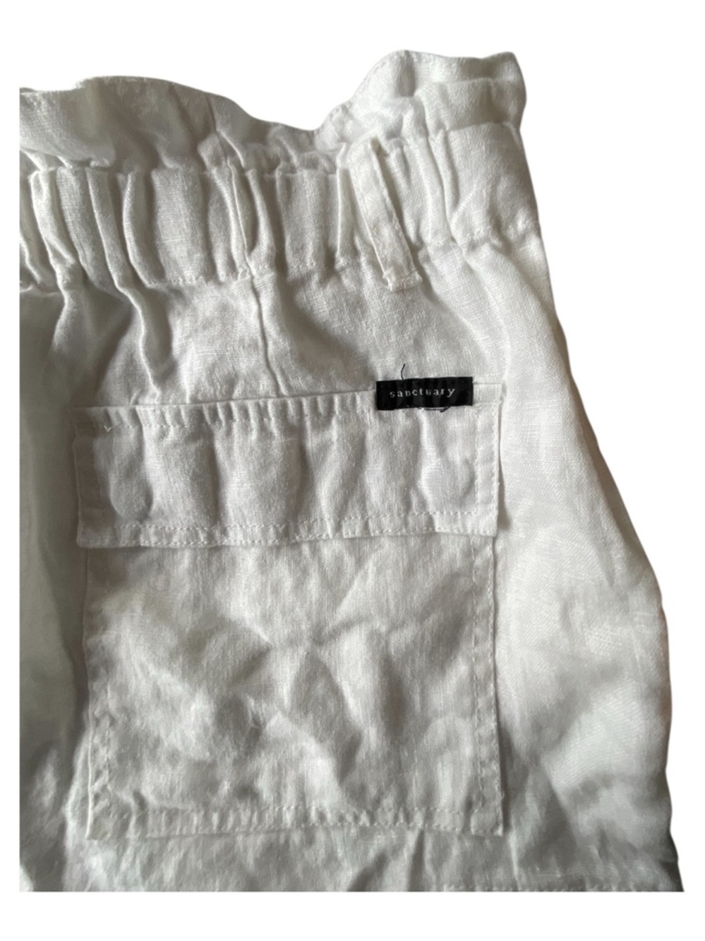 Sanctuary Linen Paperbag Waist Cargo Shorts White XL - Picture 7 of 8